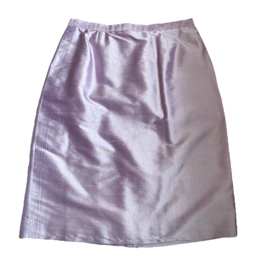 Sara Campbell Skirt Silk Lavender Light Purple 10 Pencil Mid Length Lilac